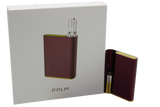 front view of the hamilton devices palm in a deep velvet red. a long lasting and premium feel vaporizer that fit in the palm for a lowkey experience on the go.