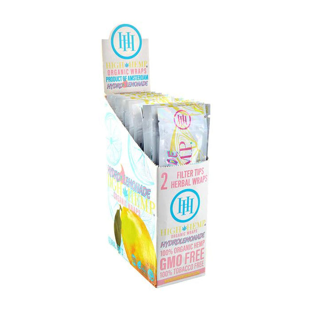 front view of High Hemp Hydro Lemonade box. organic herbal wraps from High Hemp.