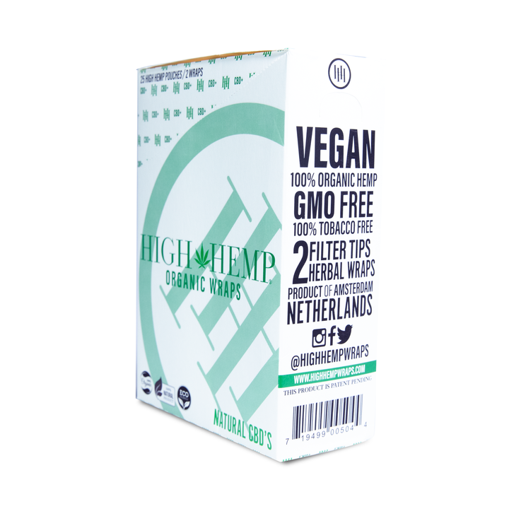 rear view of the High Hemp organic wraps display box.