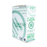 front view of the High hemp organic herbal wraps. A natural, GMO free and tobacco free herbal wraps for smoking in a white and green packaging.