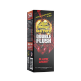 Front view of the HighVoltage Detox double flush in Blazin Cherry. a premium detox formula made with a two part system with a proprietary blend. It gives fact acting results in a few hours.