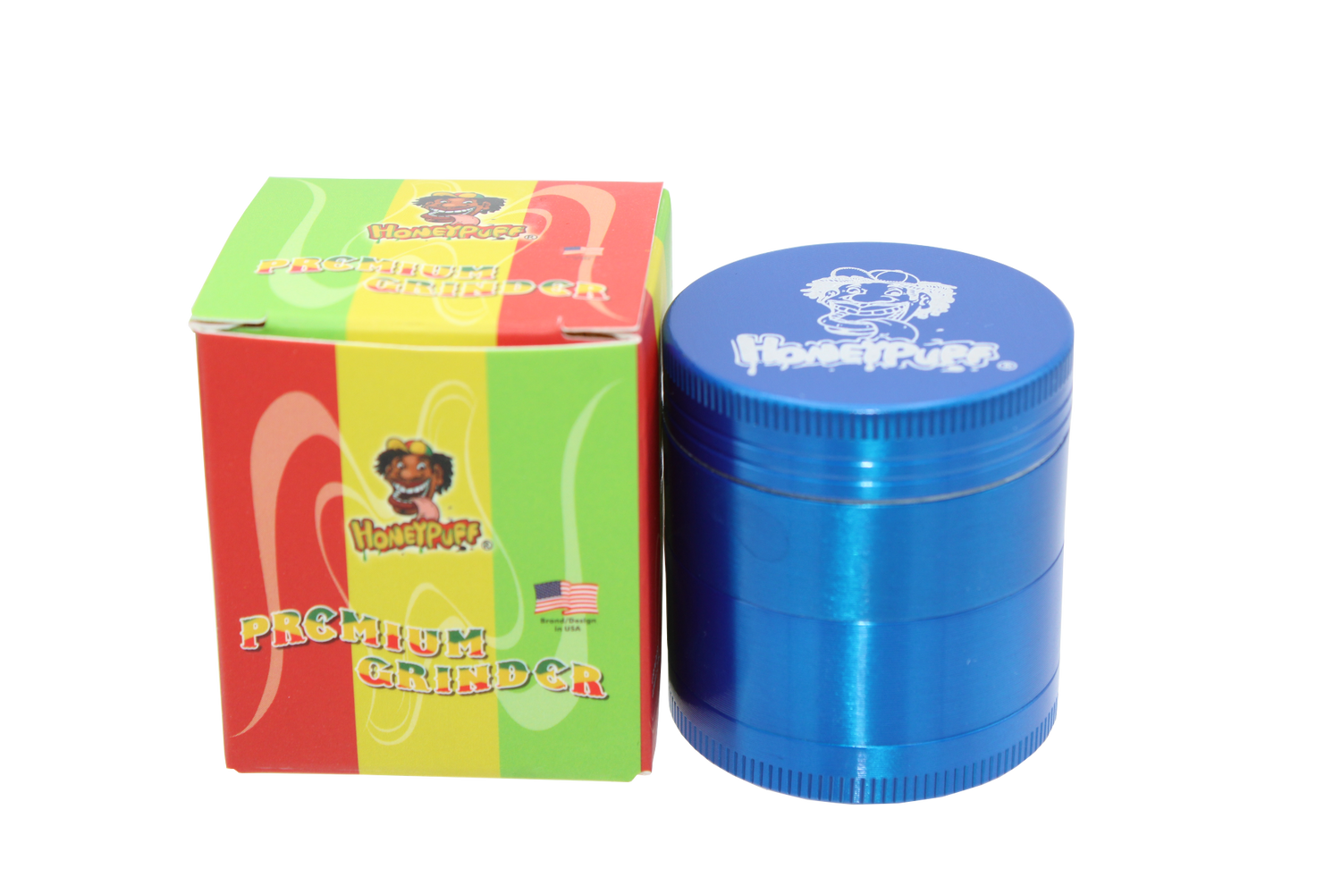 side view of the HoneyPuff aluminum grinder, made from precise aluminum ensuring consistent grind with strong teeth.