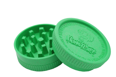 open view of the Honeypuff 56mm Biodegradable green hemp grinder. A eco friendly grinder that is durable while being compact for everyday use. 