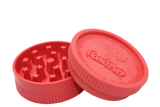 open side view of the Honeypuff 56mm Biodegradable red hemp grinder. A eco friendly grinder that is durable while being compact for everyday use. 