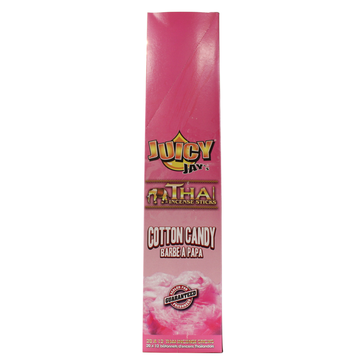 front view of the Juicy Jays cotton candy incense sticks, made with genuine Thai techniques and with generous stick count.