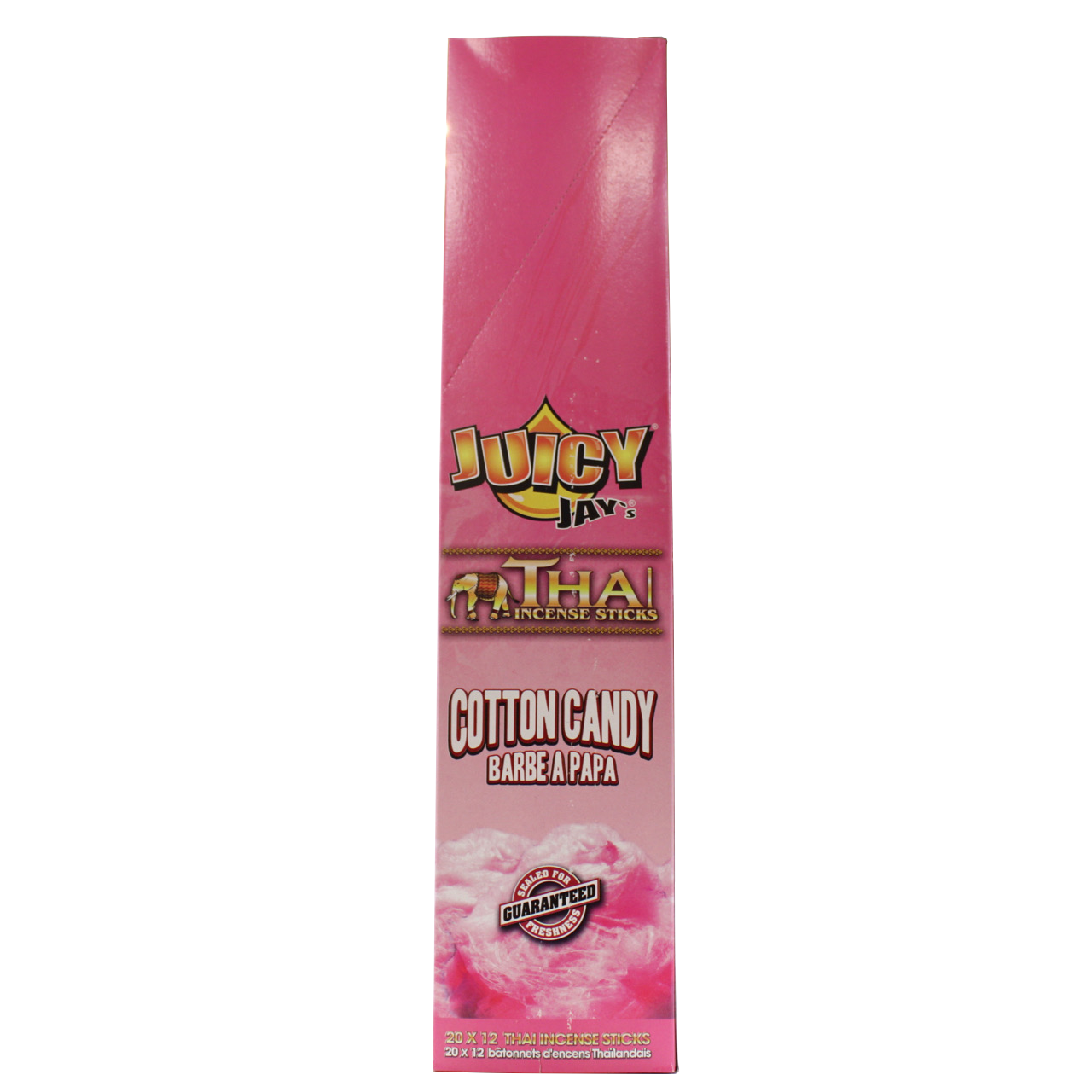 front view of the Juicy Jays cotton candy incense sticks, made with genuine Thai techniques and with generous stick count.
