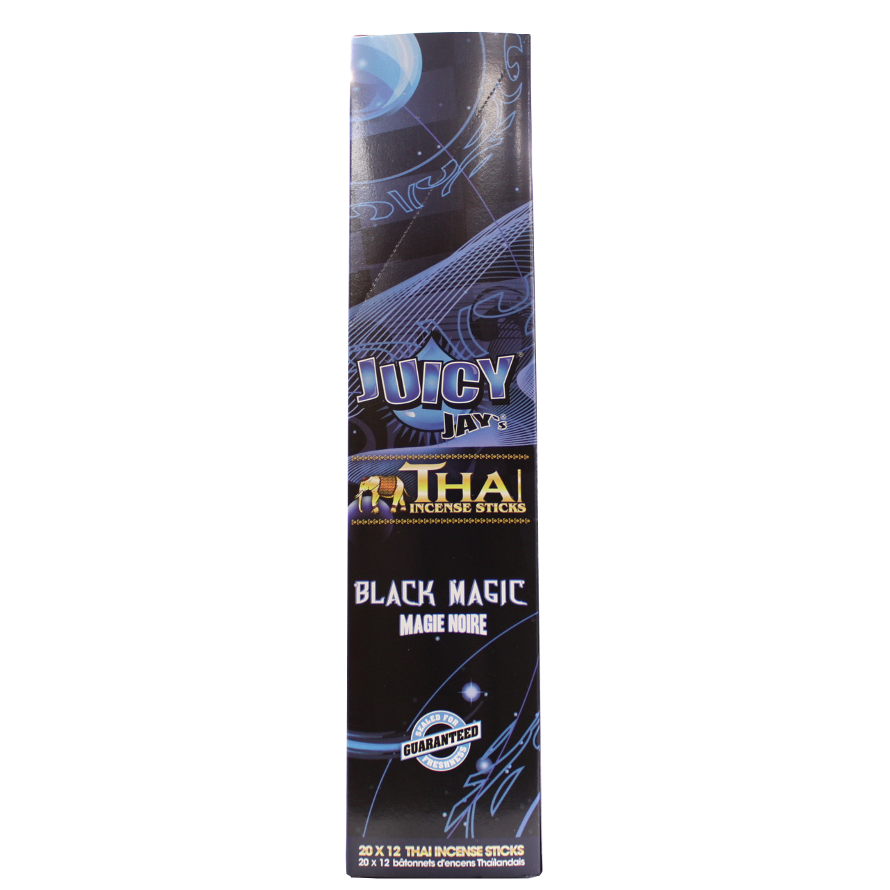 front view of the Juicy Jays black magic incense sticks, made with genuine Thai techniques and with generous stick count.