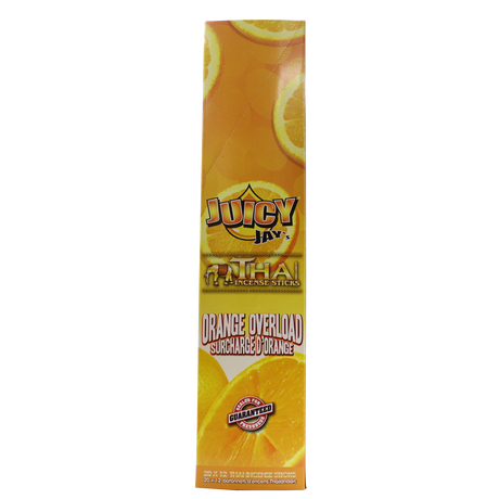 front view of the Juicy Jays orange overload incense sticks, made with genuine Thai techniques and with generous stick count.