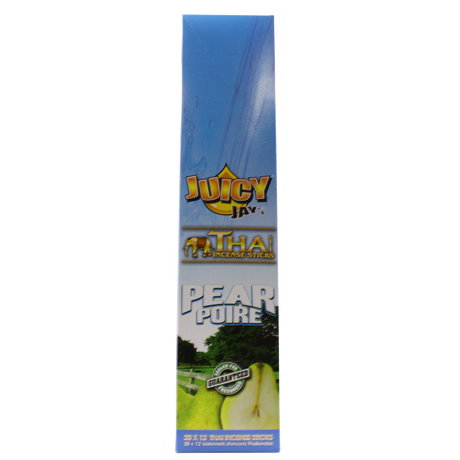 front view of the Juicy Jays pear incense sticks, made with genuine Thai techniques and with generous stick count.