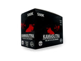 front view of the Kamasutra 500K display box. A potent male supplement product.