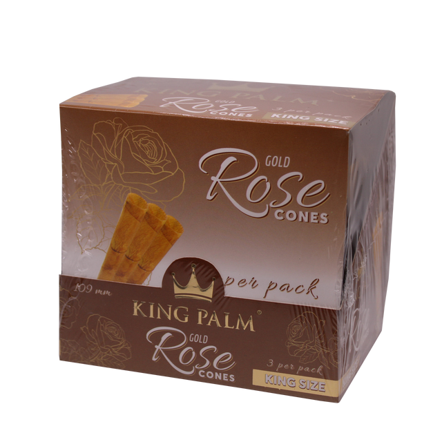 front view of the king palm rose gold cones. Using rose petals cleaned with purified water each smoke gives a sweet natural flavor.