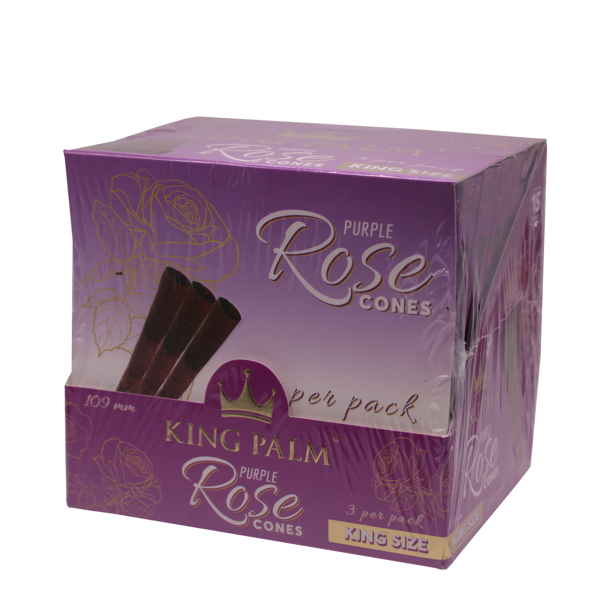 front view of the king palm rose purple cones. Using rose petals cleaned with purified water each smoke gives a sweet natural flavor.