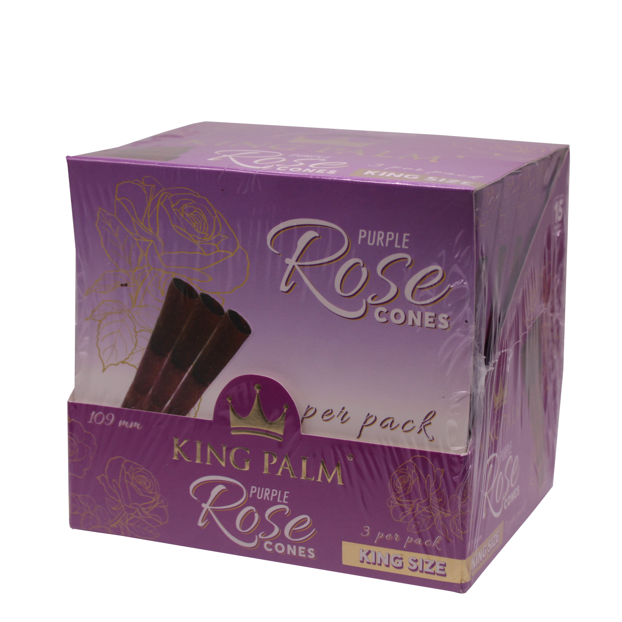 front view of the king palm rose purple cones. Using rose petals cleaned with purified water each smoke gives a sweet natural flavor.