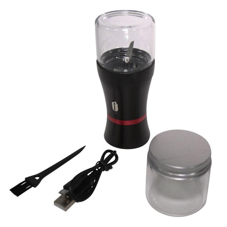 front view of the LTQ Vapor Electric grinder and all of its components in the package. A product for those looking for maximum convenience with consistent results.
