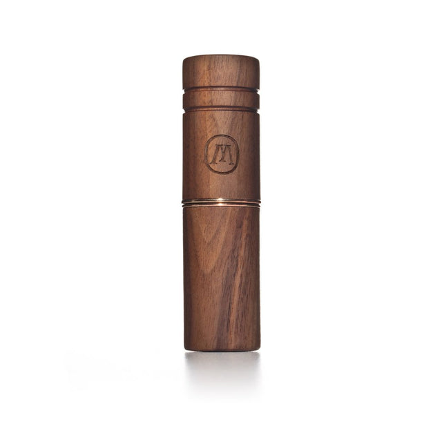 front view of the Marley Natural travel case. Made of quality black walnut this container is sturdy and sealed from odors or weather.