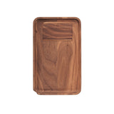 view of the Marley Natural small rolling tray. made from dark oak. it is a high quality product for those wanting a mor
e natural rolling experience.