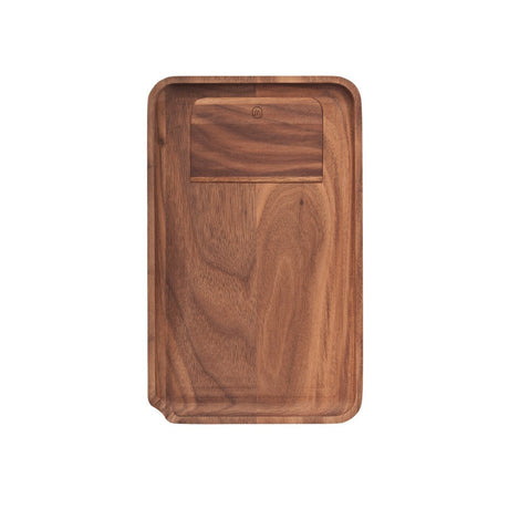 view of the Marley Natural small rolling tray. made from dark oak. it is a high quality product for those wanting a mor
e natural rolling experience.