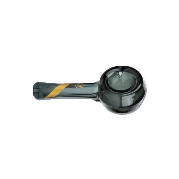angled profile view of the Marley Natural glass spoon pipe. A well made premium product made from hand blown glass for Smoking.
