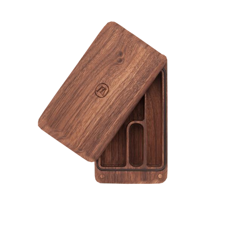 top view of the marley natural black walnut stash case. made of a dense and durable walnut wood for those wanting a more classy and organic style.
