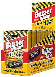 Angled view of the mini thin buzzer energy pills. A high potency energy pill for a increase need of energy.