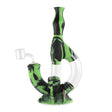 front view of the Ooze Echo silicone water pipe in a green and black pattern. A multi use water pipe able to be used for multiple types of uses. made from durable silicone and high quality glass.