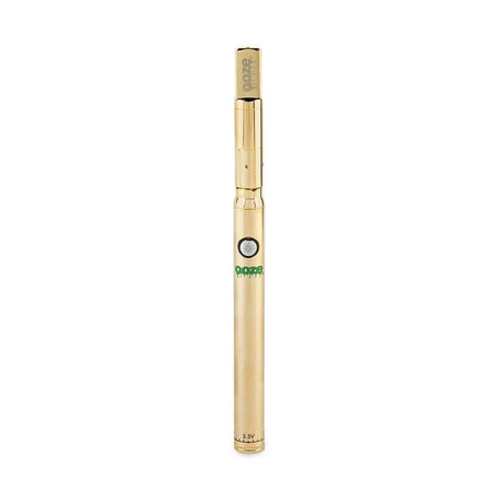 front view of the ooze slim twist pro. A sleek and travel friendly vaporizer for waxes and oils. A best selling and high performance concentrate vaporizer in a reflective gold..
