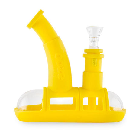 profile view of the ooze steamboat in a bright yellow, a durable water pipe for both concentrate and dry herb. A popular item with universal compatibility.