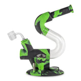side profile of the Ooze swerve 4 in 1 in a black and green mix. A high quality Ooze product for dry herb, concentrates and pen oils all able to be used with the provided components.