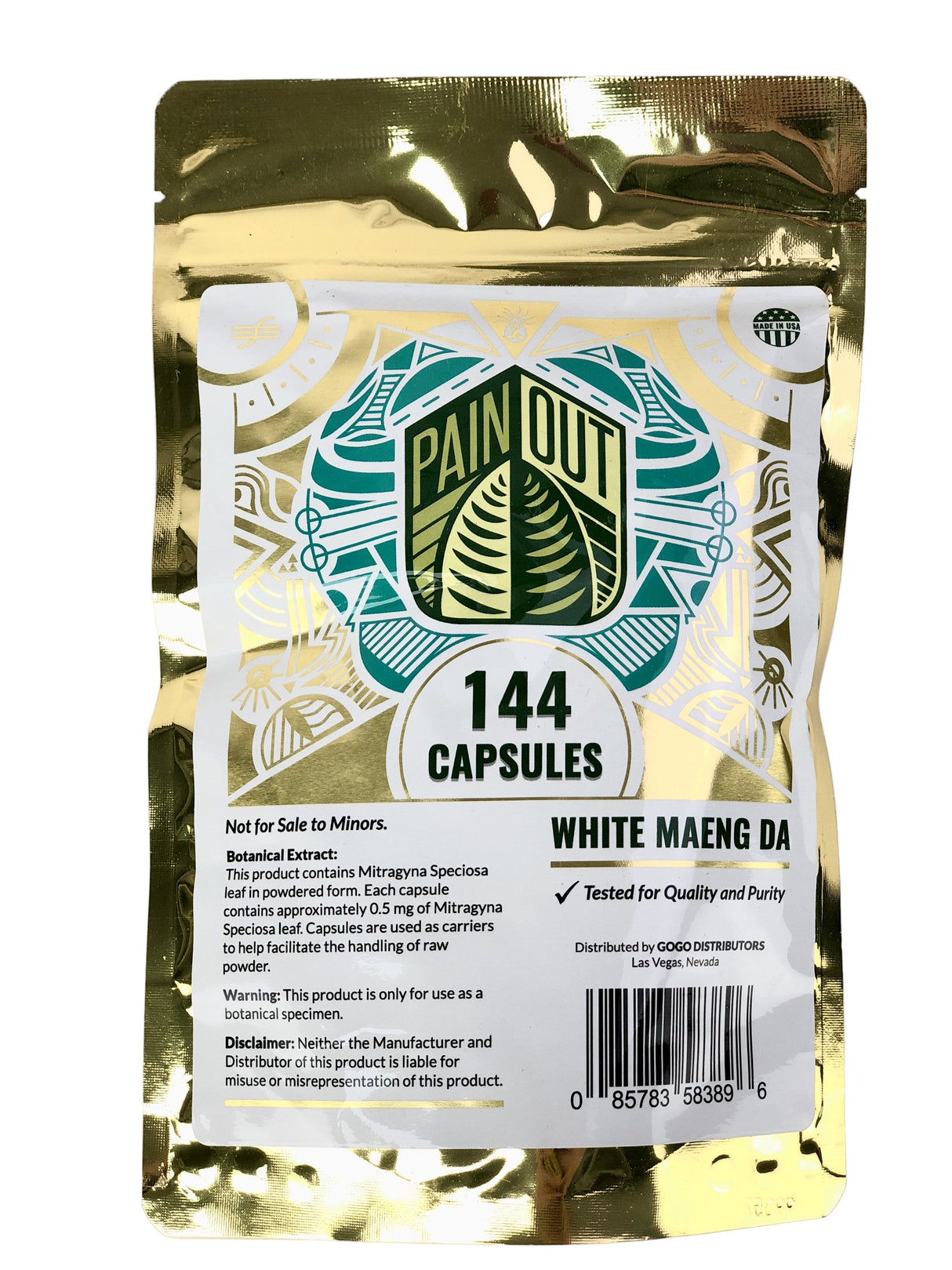 Pain Out White Maeng Da Kratom Capsules 144ct