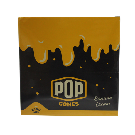 front view of the Pop brand squeeze and pop flavored cones King sized banana cream display box