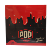 front view of the Pop brand squeeze and pop flavored cones 1 1/4 size strawberry jam display box