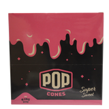 front view of the Pop brand squeeze and pop flavored cones King sized super sweet display box