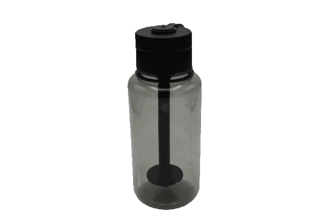 GIF of the Puffco Budsy water pipe, a hidden pipe in the shape of a water bottle giving comfort of mind with a discrete smoking session.