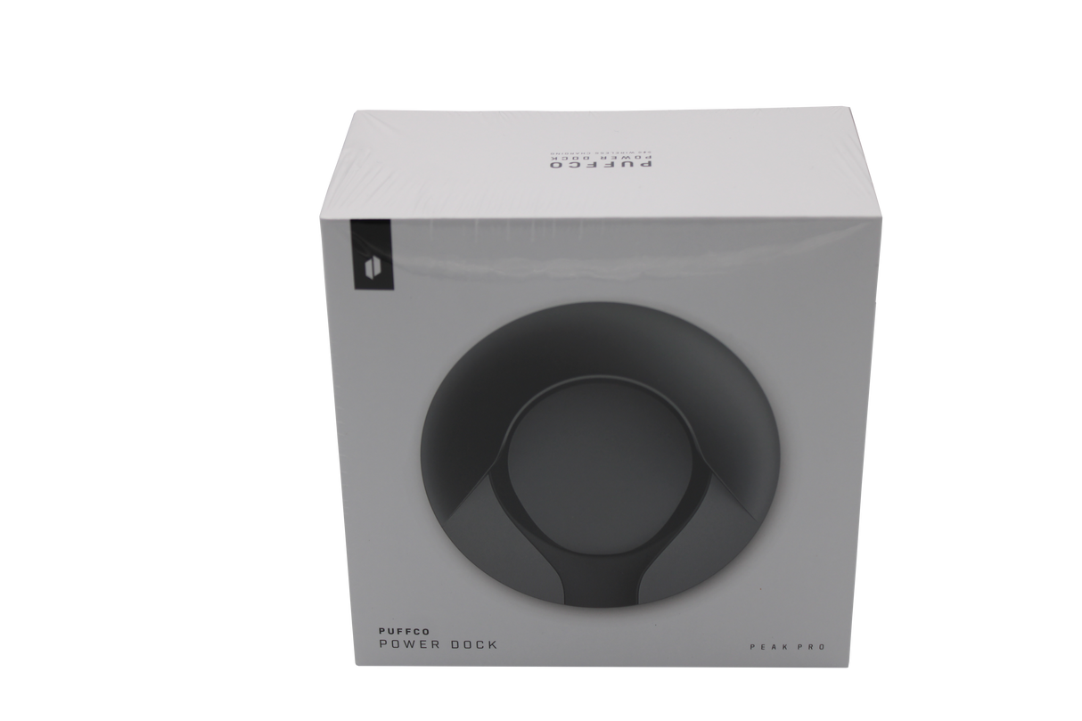 front view of the Puffco Peak Pro power dock. A wireless charging station for the peak pro allowing to give assurance for your device to not die mid session.