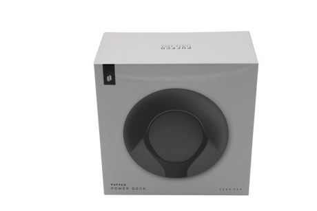 front view of the Puffco Peak Pro power dock. A wireless charging station for the peak pro allowing to give assurance for your device to not die mid session.