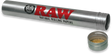 View of RAW metal storage tube. A smell proof secure case for cones by RAW.