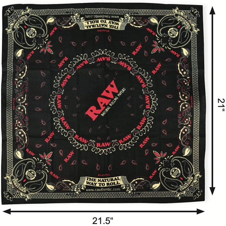Spread of the RAW black bandana. A detailed official lifestyle accessory from RAW.