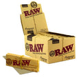 front view of RAW classic connoisseur 1 and 1/4 rolling papers box and a pack. A gold standard product from RAW 