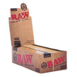 A angled view of the RAW classic single wide display box. A golden standard for a quality rolling paper by RAW.