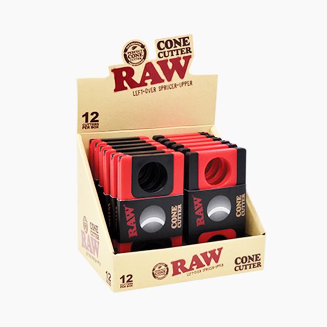 front view of the RAW Cone Cutter Display box. A useful tool for saving a cone for the future or trimming your packed cone.