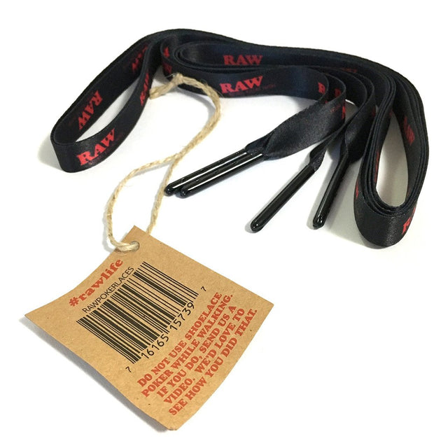 view of the RAW poker shoelaces with metal aglets. A high quality and dual purpose apparel accessory.