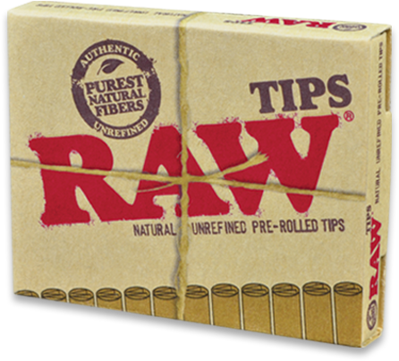 front view of the box for the RAW pre rolled 20 count tips. A commonly purchased product for smokers from the RAW brand.
