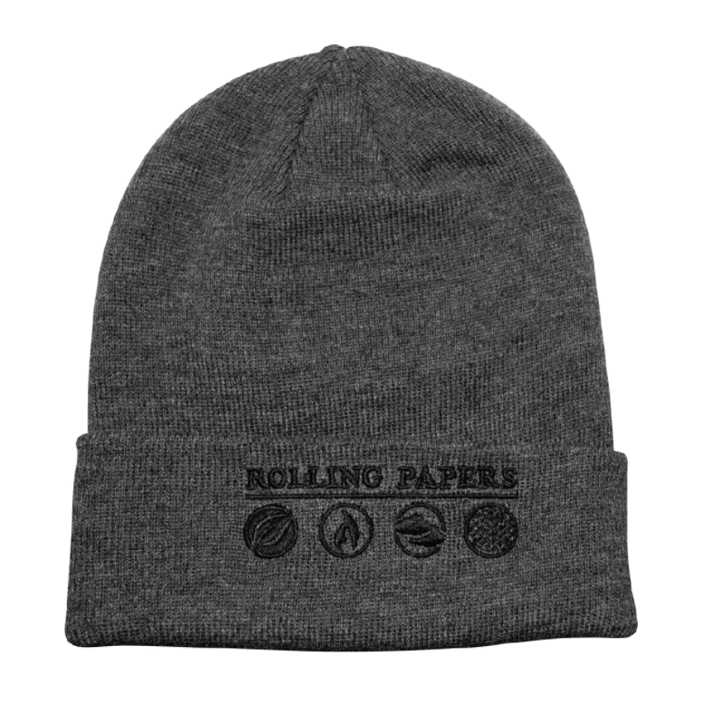 front view of the gray RAW beanie. An official RAW apparel item for cold weather