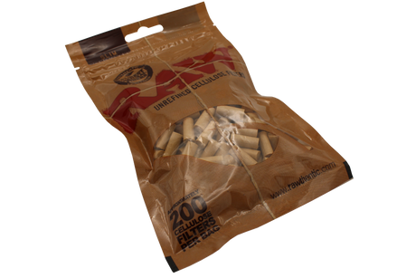 View of a bag of 200 RAW slim cellulose filters. A perfect natural and plastic free filter for smokers.