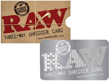 front view of the Raw shredder card and its cover. A novel and portable tool to shred smoking herb from RAW.