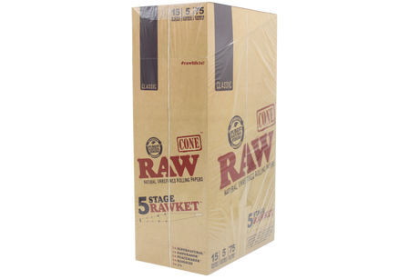 front view of the RAW 5 stage RAWket display box. A product with 5 different cone sizes in one package to enjoy any length of session.