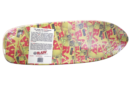 front view of the raw skateboard deck a portable skateboard with RAW branding.