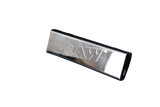 front view of the RAW stainless steel paper case. a durable and crush proof case to protect your booklets and rolling papers from damage made with durable stainless steel.