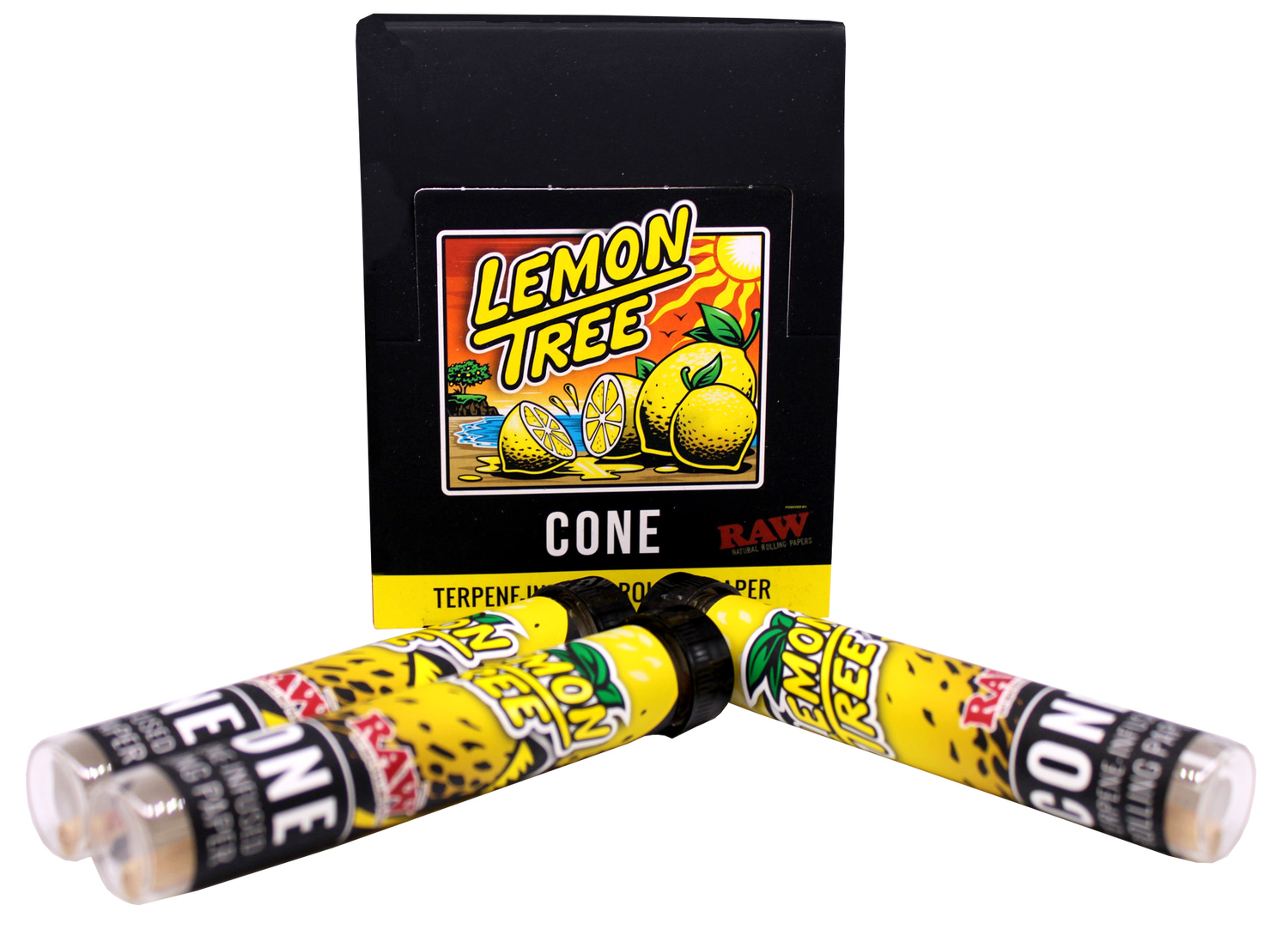 product view of the RAW lemon tree cones. bringing RAWs quality with Lemon Trees well known flavor profiles for a pure and citrus flavor smoking experience.