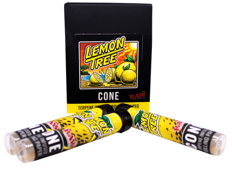product view of the RAW lemon tree cones. bringing RAWs quality with Lemon Trees well known flavor profiles for a pure and citrus flavor smoking experience.